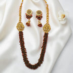 Shangri Premium Ganesha Motif Long Necklace Set with Red & Green Beads