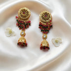 Shangri Premium Ganesha Motif Long Necklace Set with Red & Green Beads