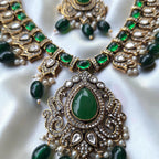 Shangri Green Kundan-Style Necklace Set with Earrings & Maang Tikka