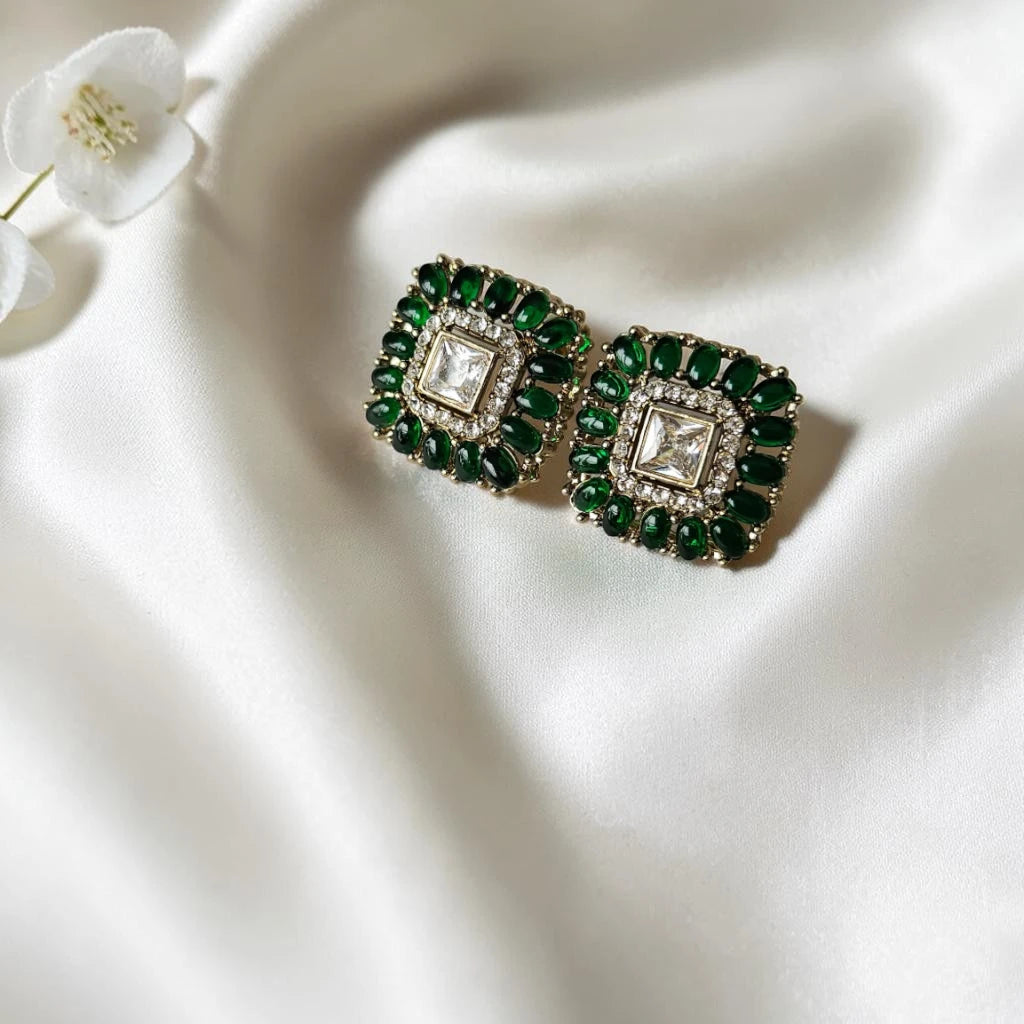 Shangri Green & White Kundan-Style Necklace Set