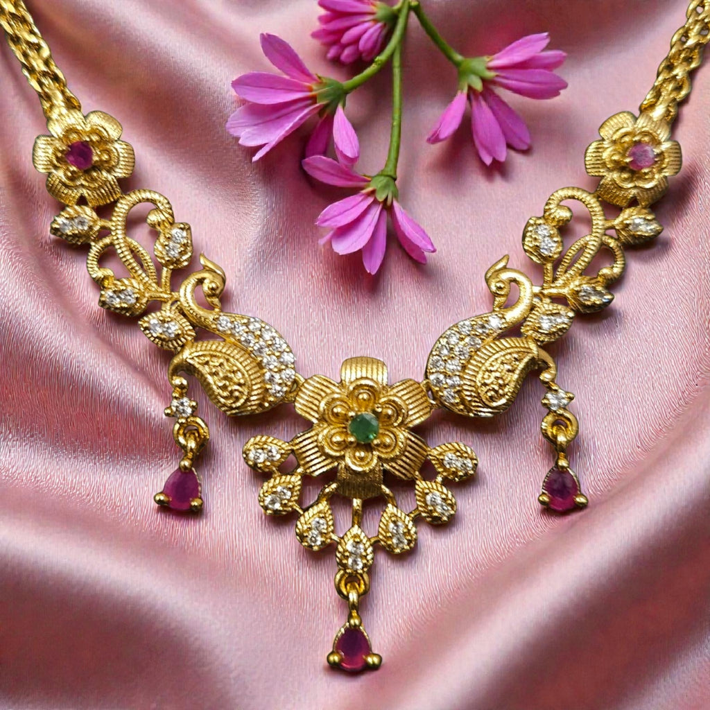 Antique Gold-Finish Lakshmi Temple Combo Necklace Set with Choker, Earrings & Maang Tikka