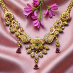 Antique Gold-Finish Lakshmi Temple Combo Necklace Set with Choker, Earrings & Maang Tikka