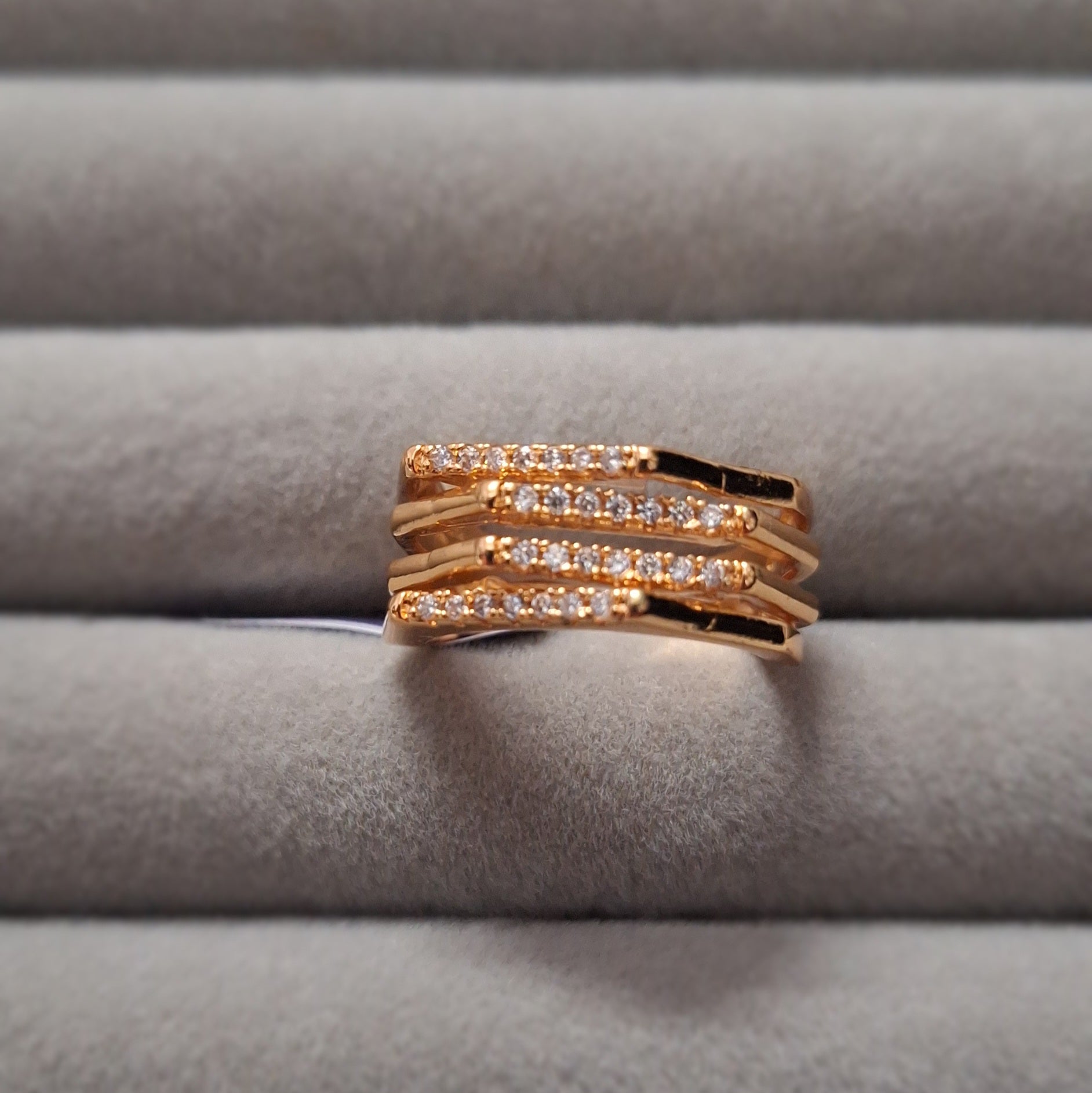 Rose Gold Plated Multi-Band Sparkling Austrian Stone Ring for Women