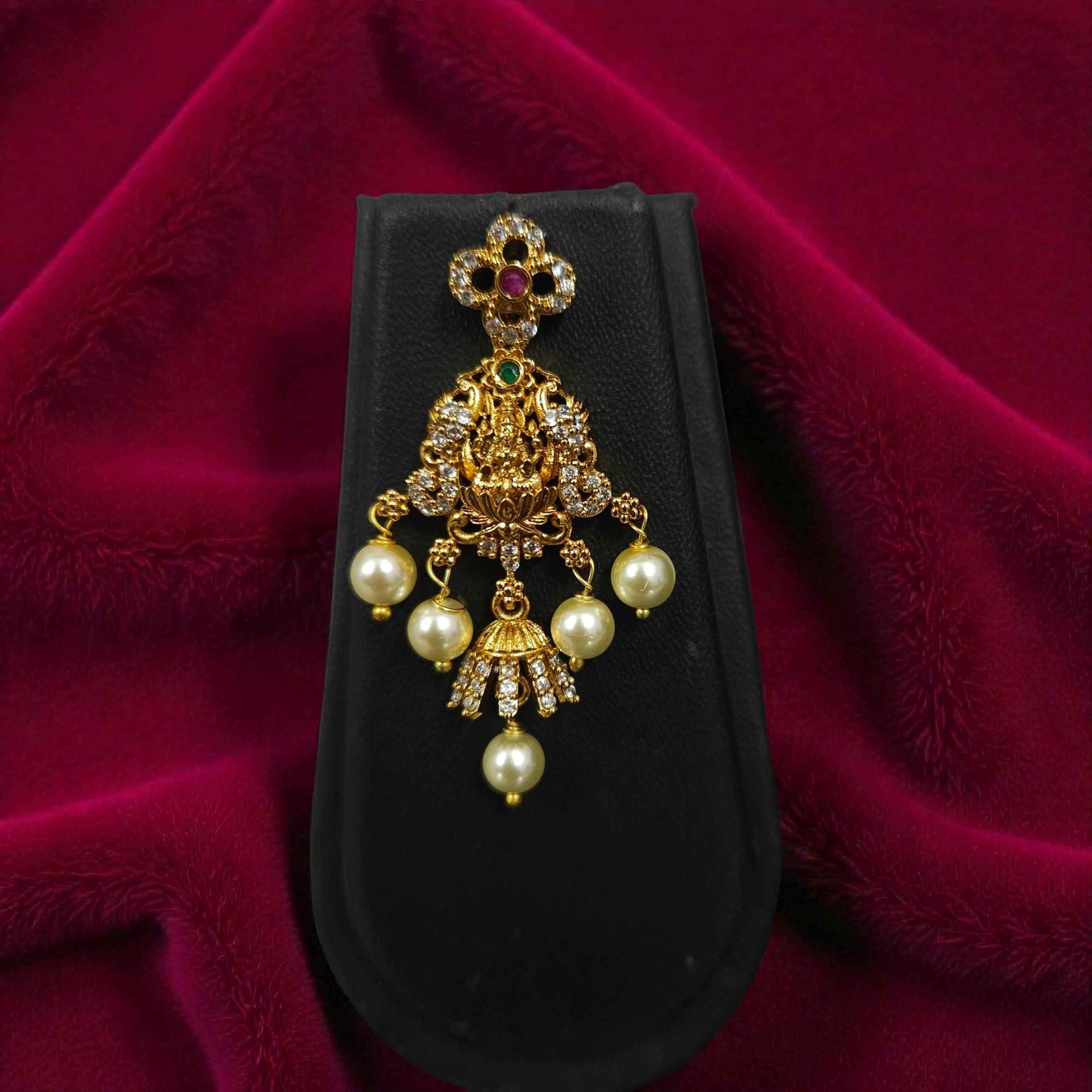 Antique Gold-Finish Lakshmi Temple Combo Necklace Set with Choker, Earrings & Maang Tikka