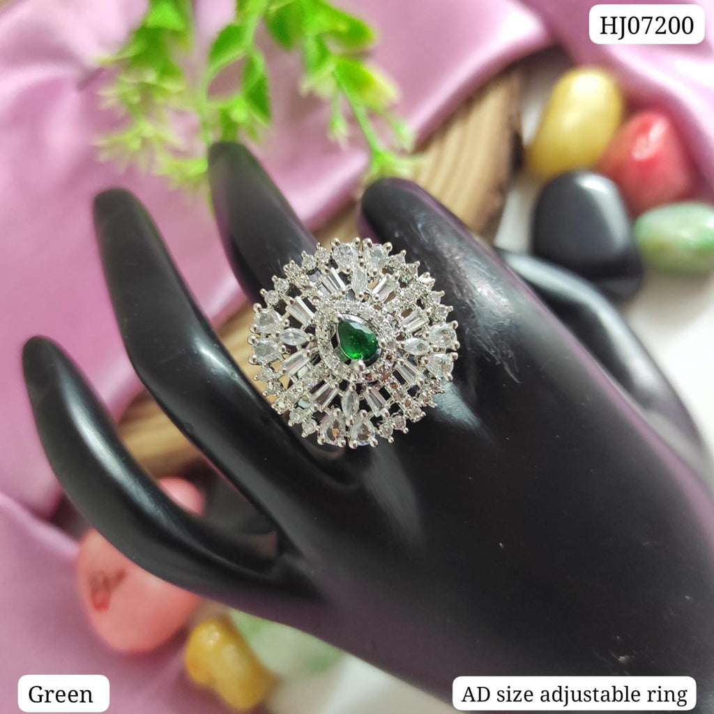 American Diamond Floral Halo Adjustable Ring – Red | Blue | Green