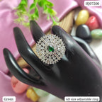 American Diamond Floral Halo Adjustable Ring – Red | Blue | Green