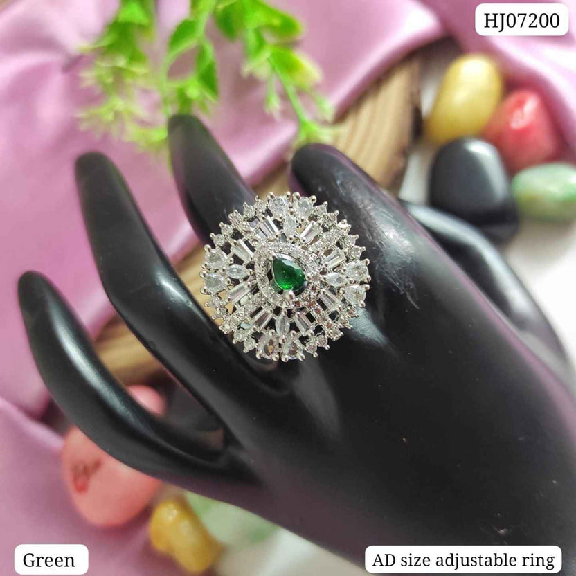 American Diamond Floral Halo Adjustable Ring – Red | Blue | Green