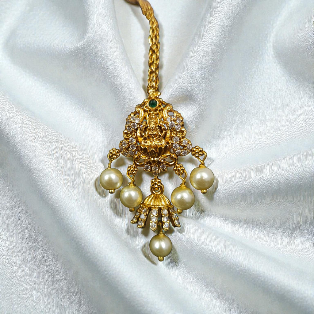 Antique Gold-Finish Lakshmi Temple Combo Necklace Set with Choker, Earrings & Maang Tikka