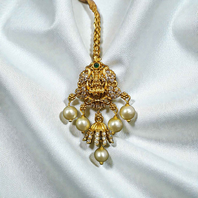 Antique Gold-Finish Lakshmi Temple Combo Necklace Set with Choker, Earrings & Maang Tikka