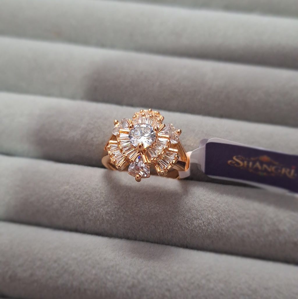 Rose Gold Plated American Diamond Floral Cocktail Ring for Women