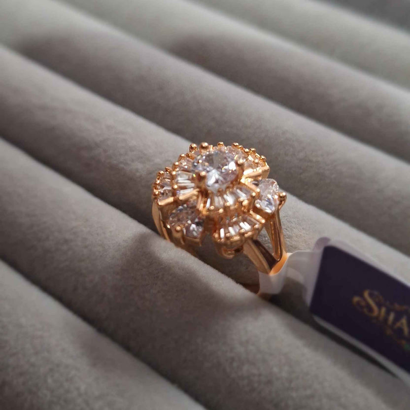 Rose Gold Plated American Diamond Floral Cocktail Ring for Women