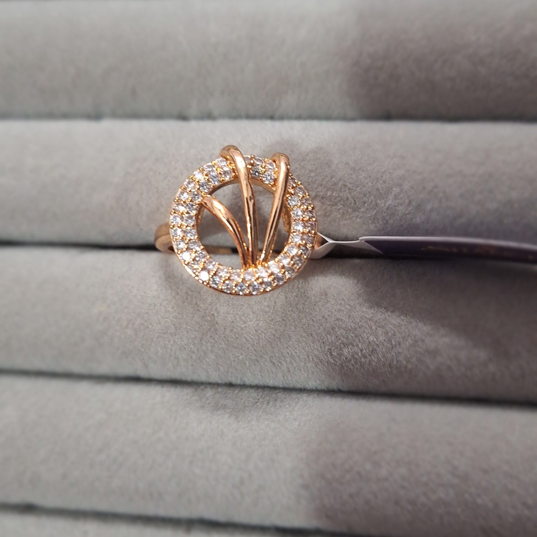 Rose Gold Plated American Diamond Circular Halo Ring for Women