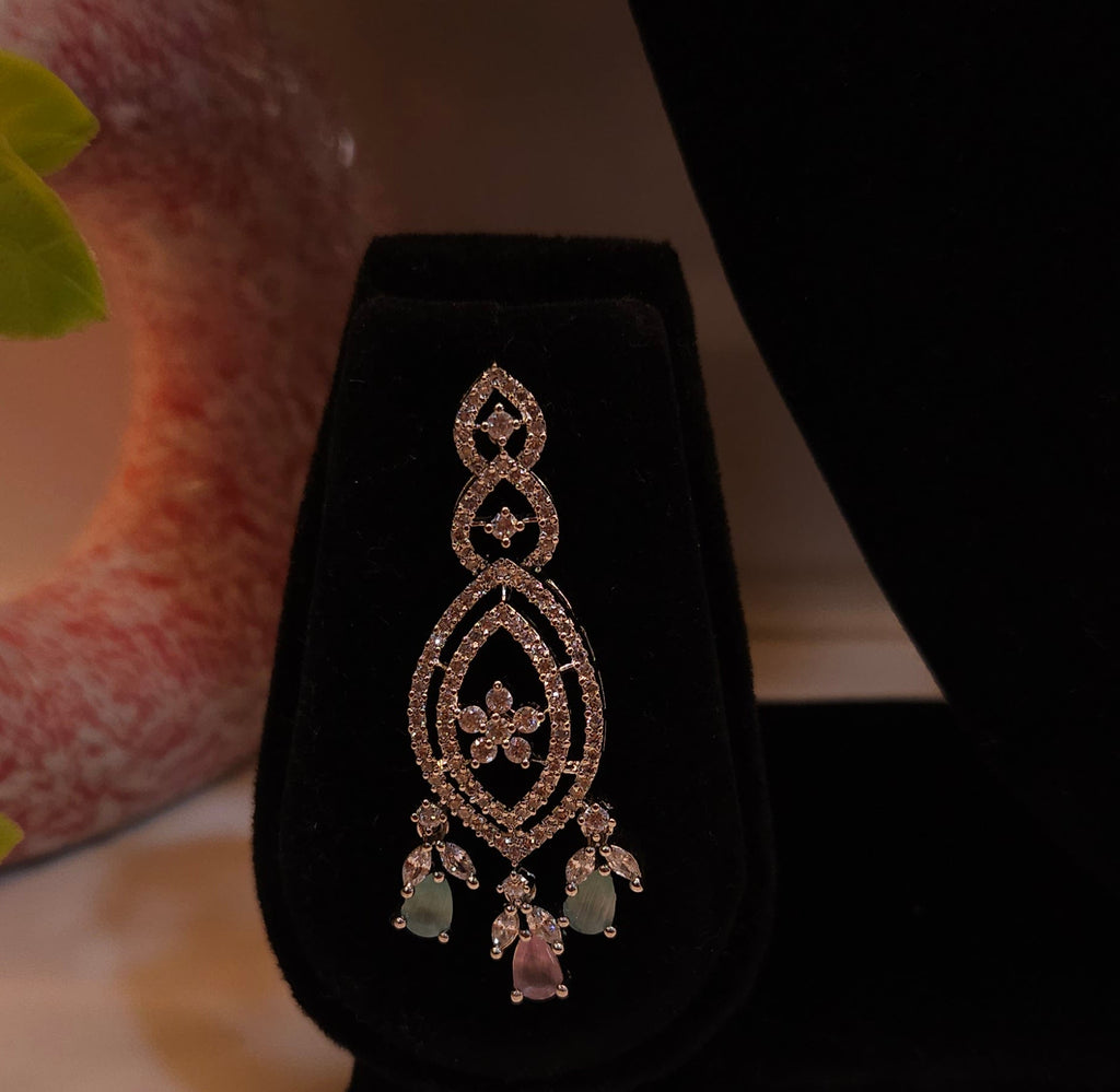 Multicolour American Diamond Necklace Set with Earrings – Premium Stone-Studded Bridal & Party Wear