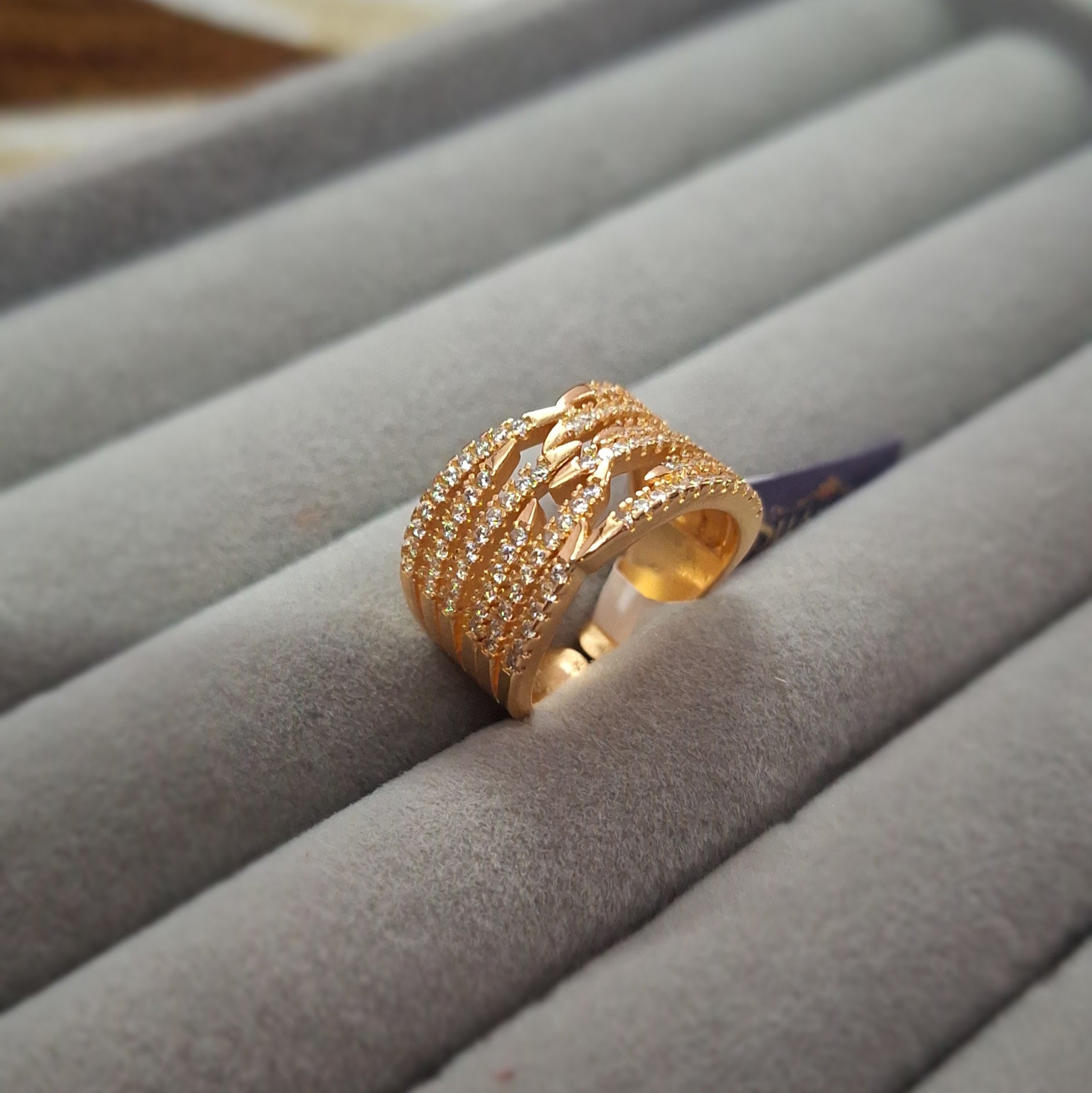 Rose Gold Plated Layered Crystal Band Ring for Women