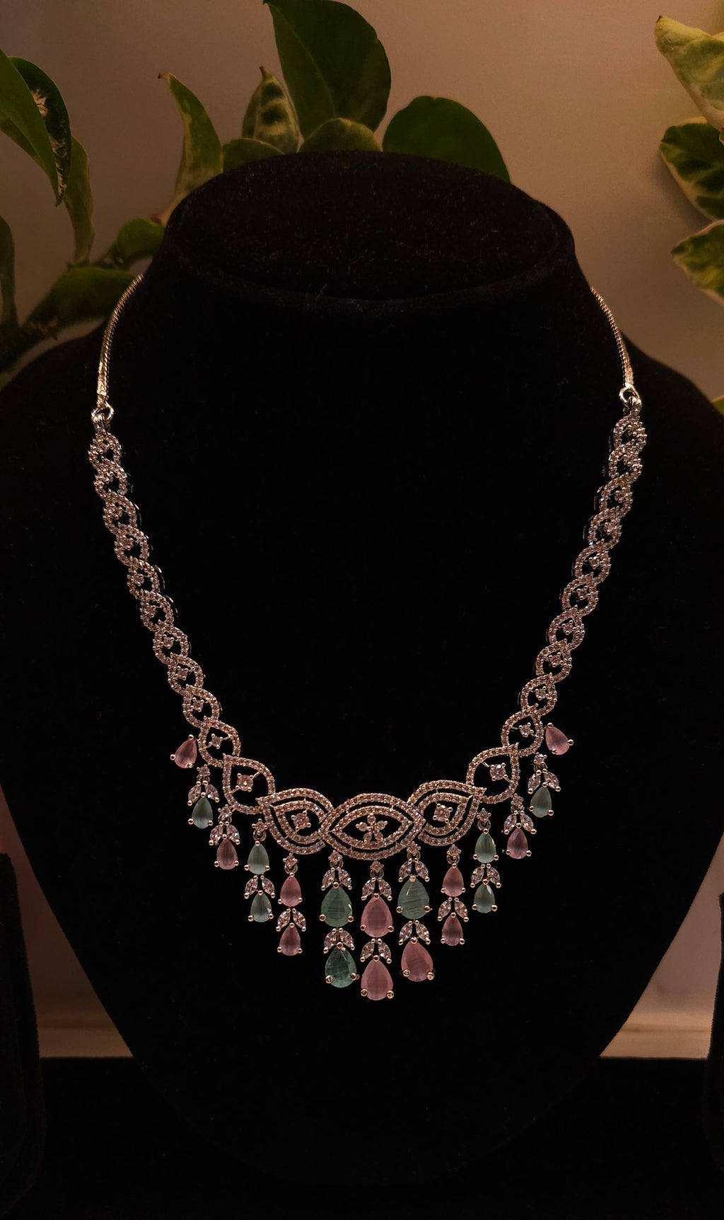 Multicolour American Diamond Necklace Set with Earrings – Premium Stone-Studded Bridal & Party Wear