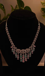 Multicolour American Diamond Necklace Set with Earrings – Premium Stone-Studded Bridal & Party Wear