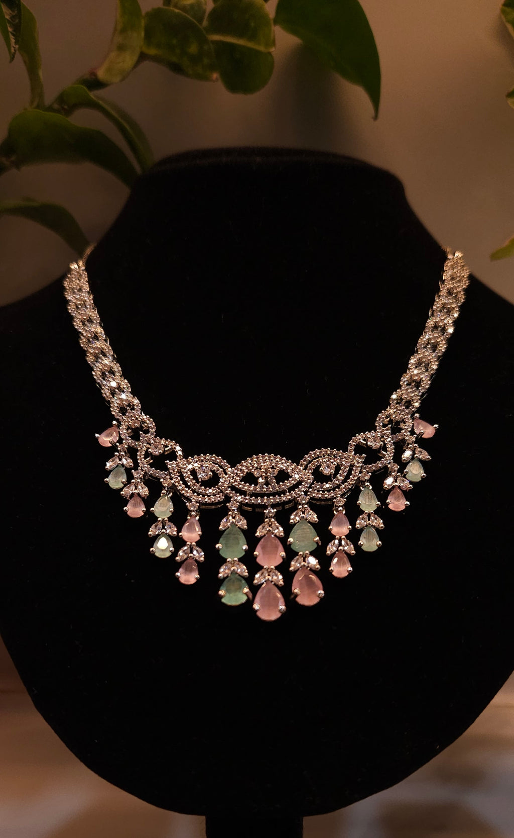 Multicolour American Diamond Necklace Set with Earrings – Premium Stone-Studded Bridal & Party Wear