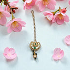 Traditional Gold Tone Crescent Motif Necklace Set with Green Stone Accents