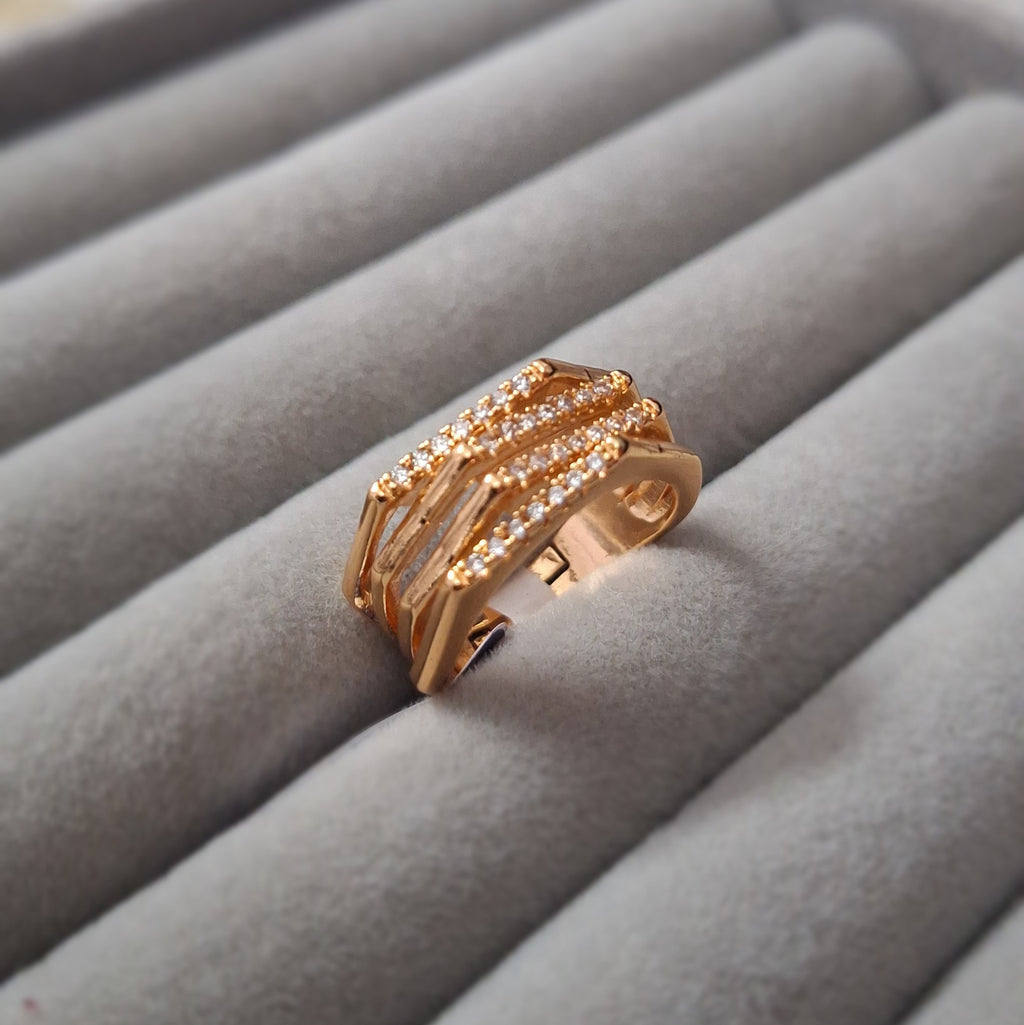 Rose Gold Plated Multi-Band Sparkling Austrian Stone Ring for Women