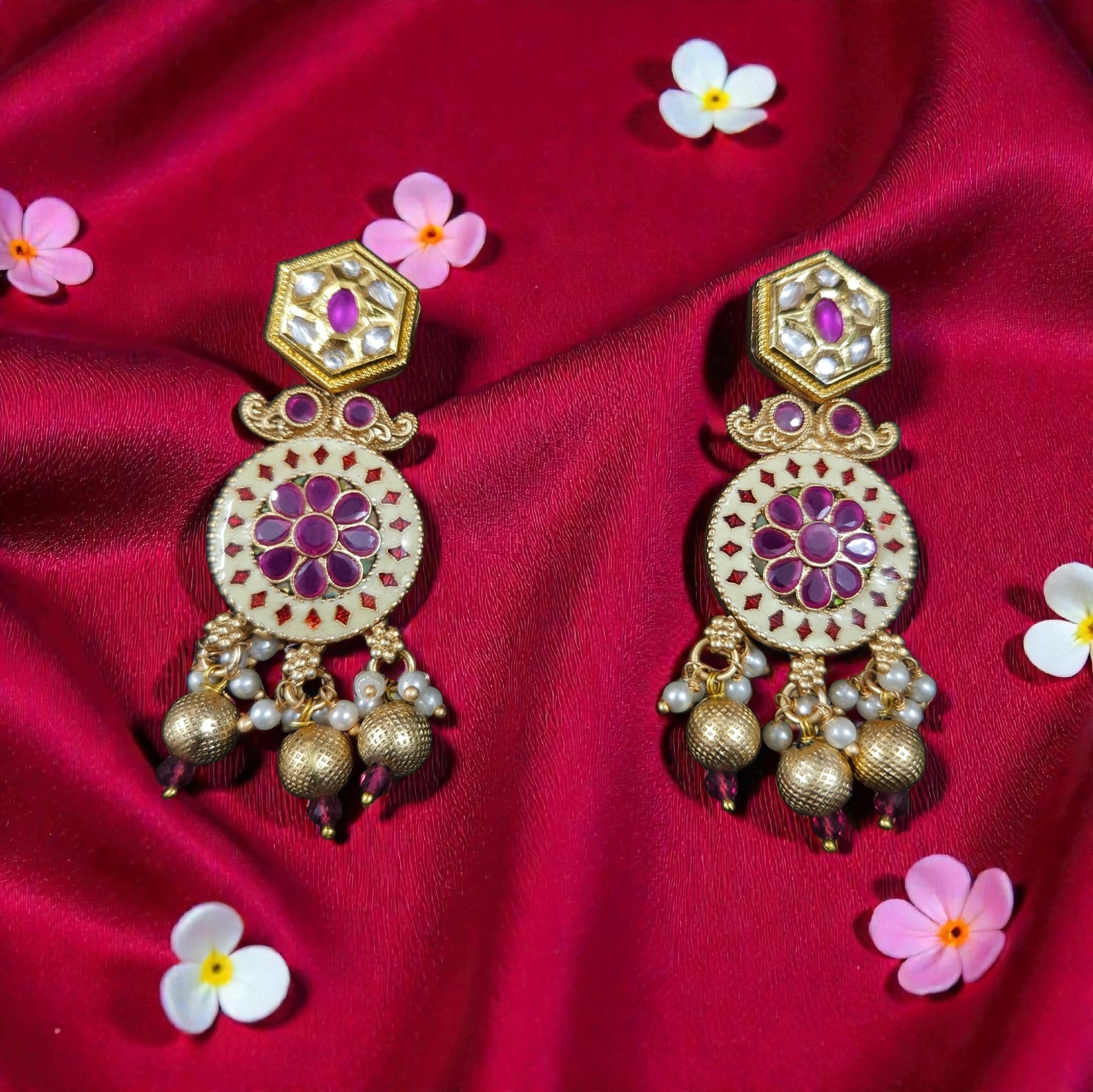 Traditional Gold Plated Meenakari Beaded Stone Necklace Set with Earrings & Maang Tikka