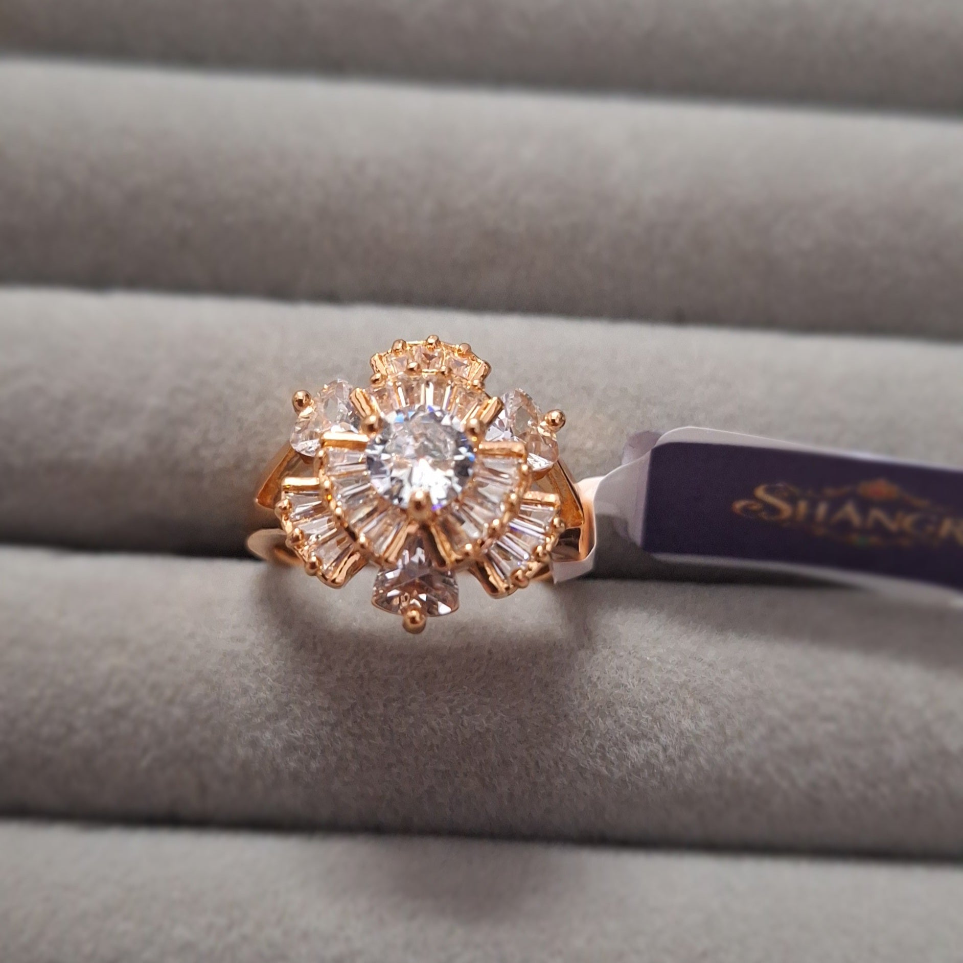 Rose Gold Plated American Diamond Floral Cocktail Ring for Women