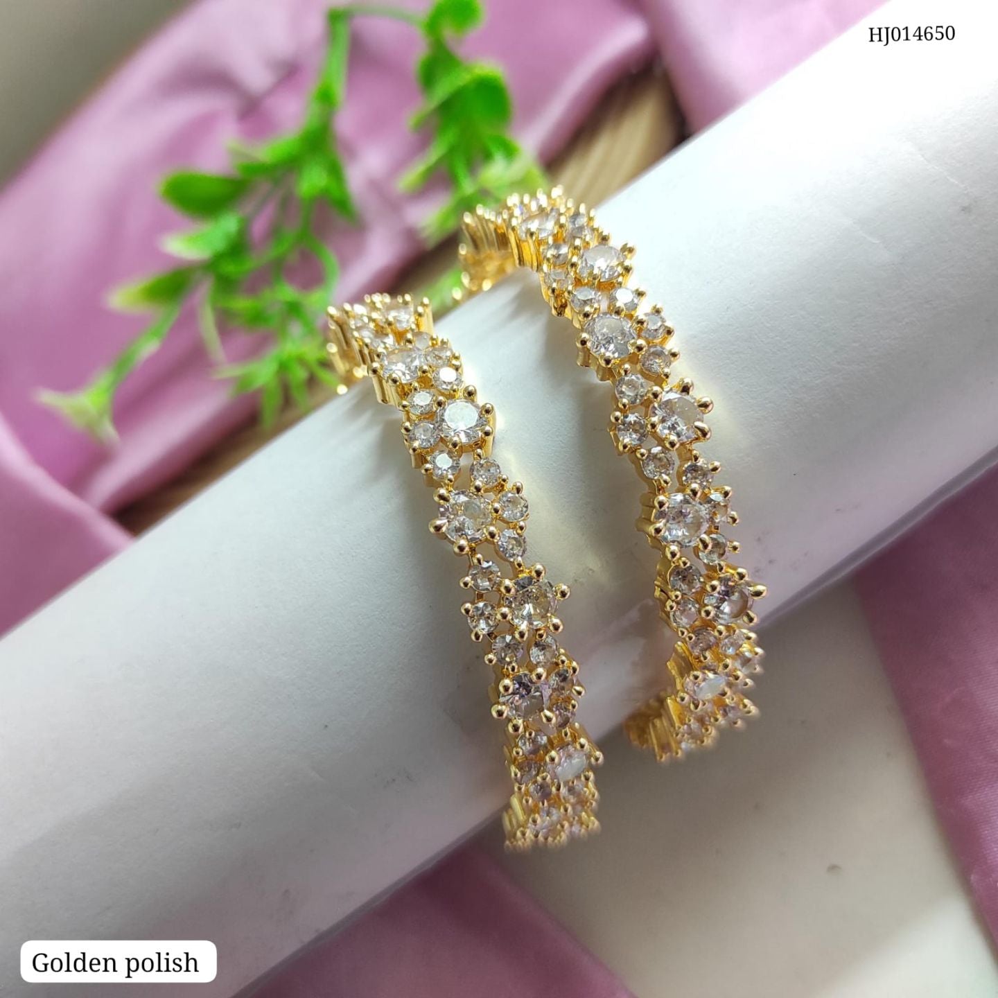 Gold Polish American Diamond Bangles (Pair)