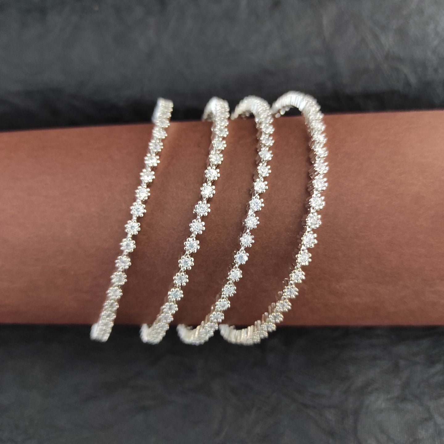 Elegant American Diamond Silver Bangles