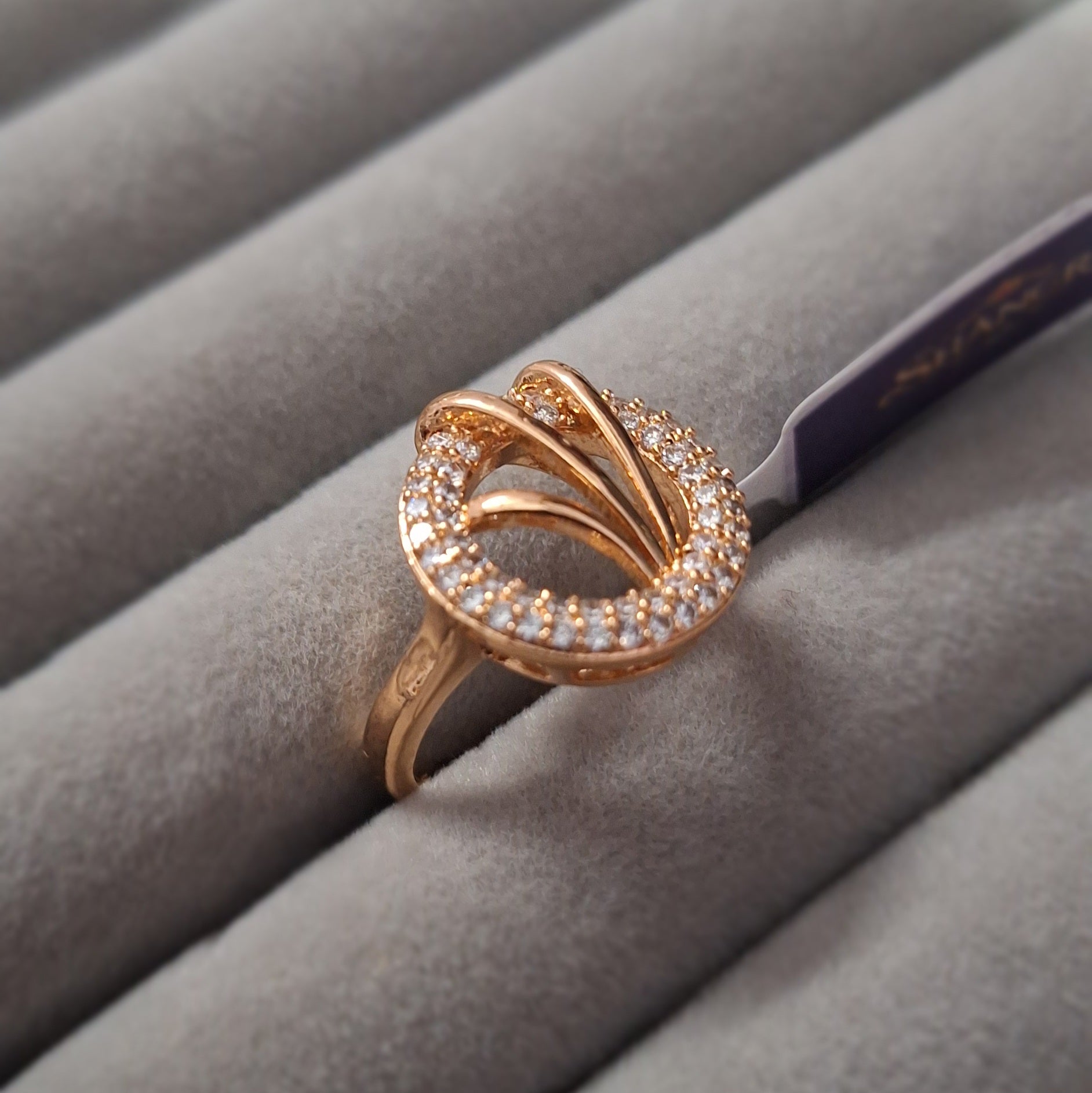 Rose Gold Plated American Diamond Circular Halo Ring for Women