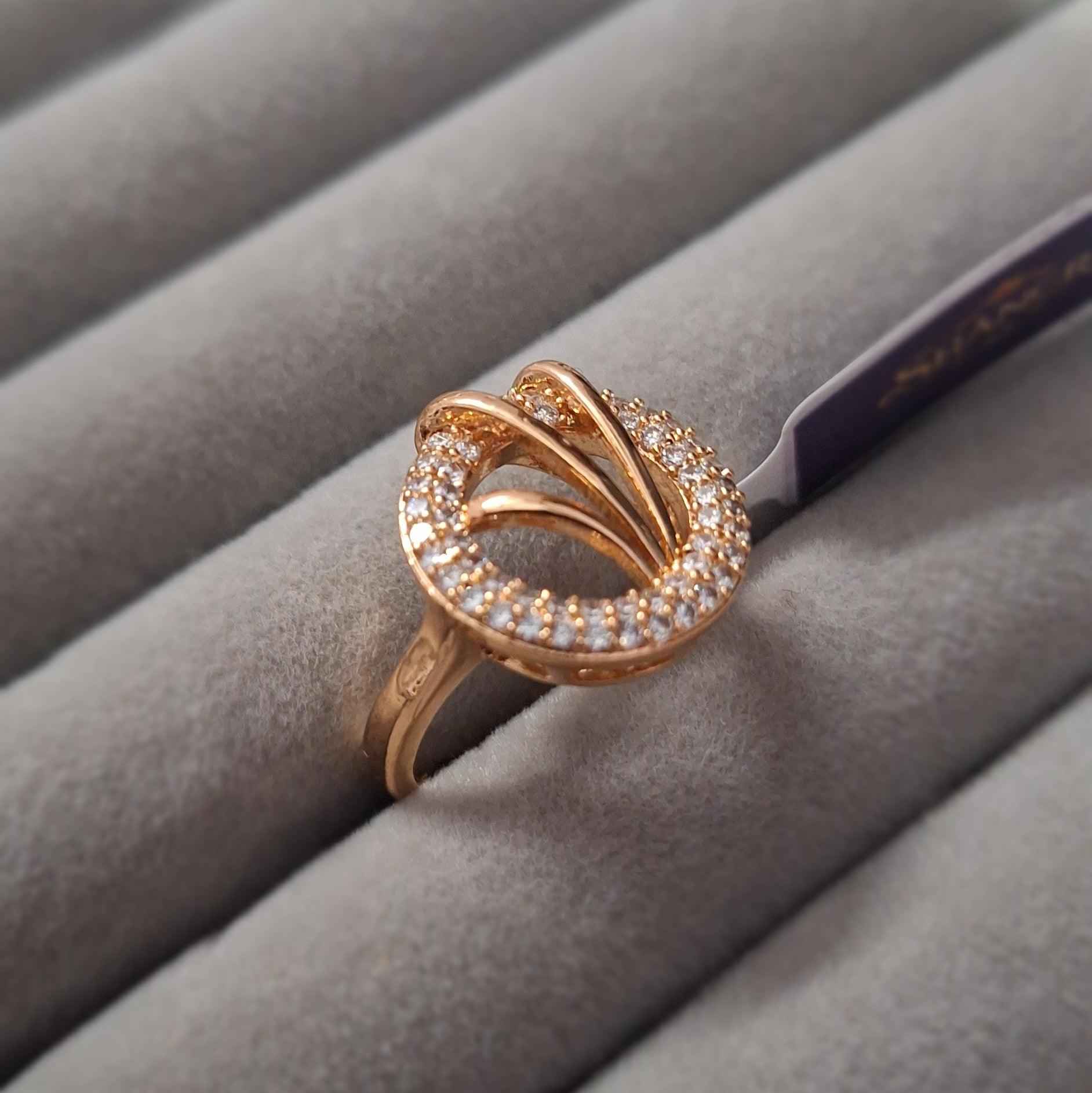 Rose Gold Plated American Diamond Circular Halo Ring for Women