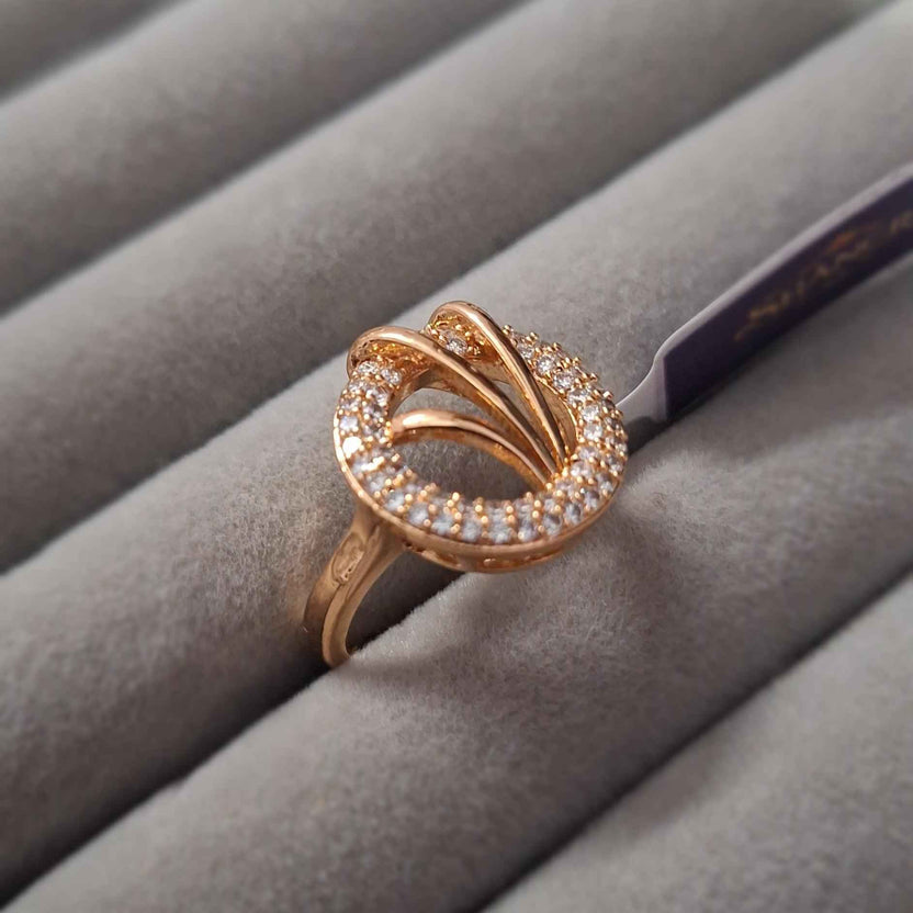 Rose Gold Plated American Diamond Circular Halo Ring for Women