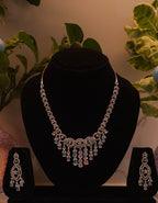 Multicolour American Diamond Necklace Set with Earrings – Premium Stone-Studded Bridal & Party Wear
