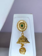 Gold Plated Lakshmi Temple Necklace Set with Green Stone Accents
