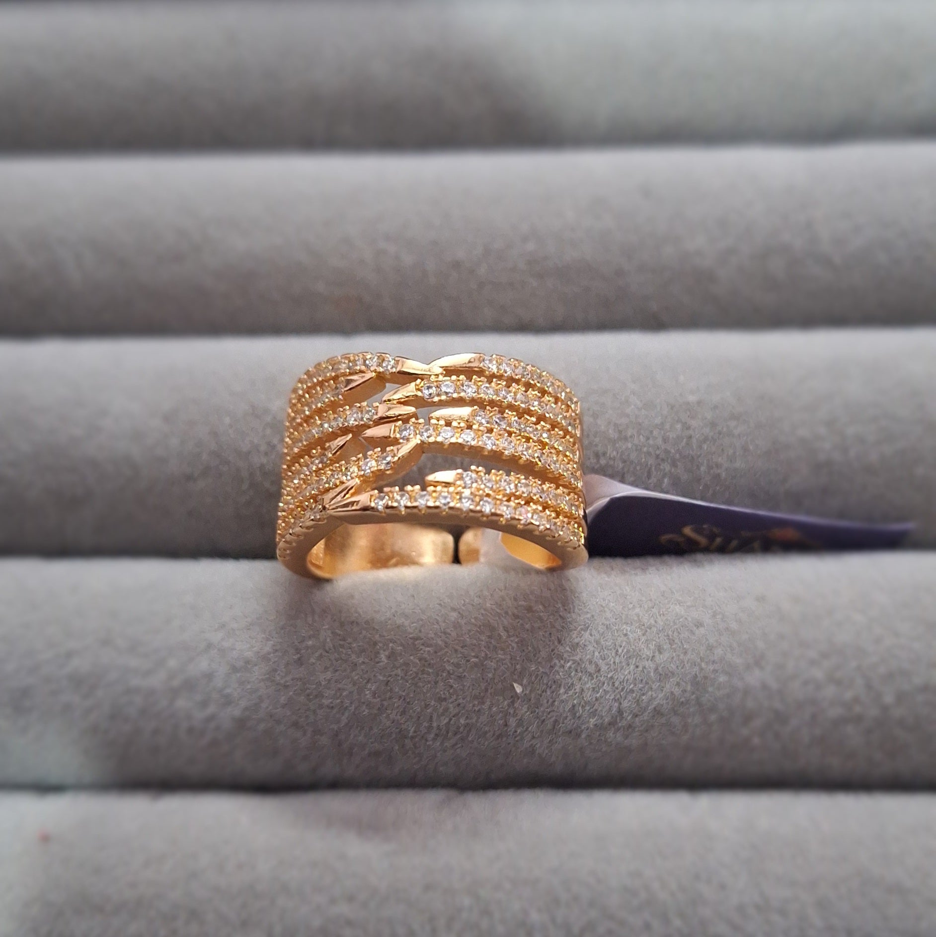 Rose Gold Plated Layered Crystal Band Ring for Women