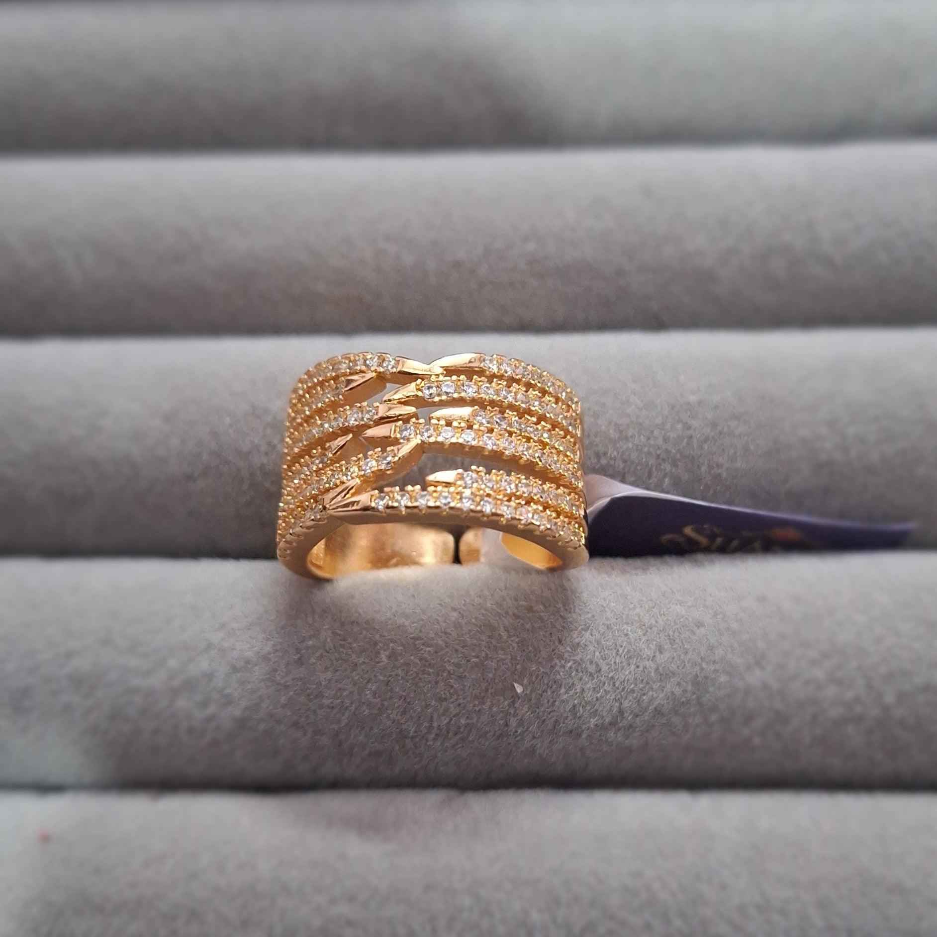 Rose Gold Plated Layered Crystal Band Ring for Women