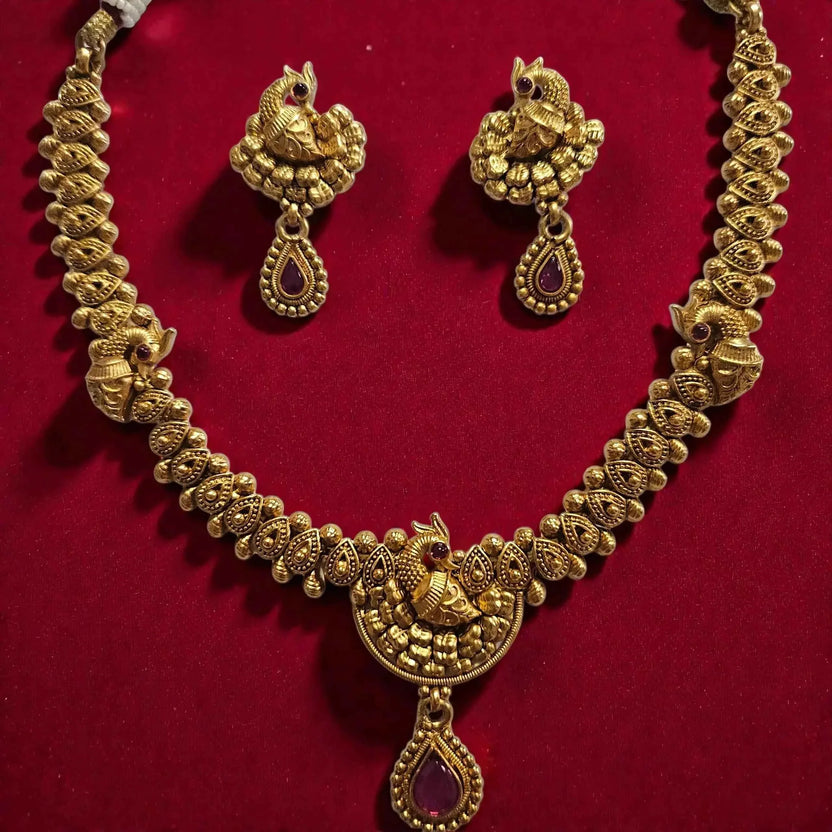 Antique Premium Peacock Designer Necklace Set with Earrings