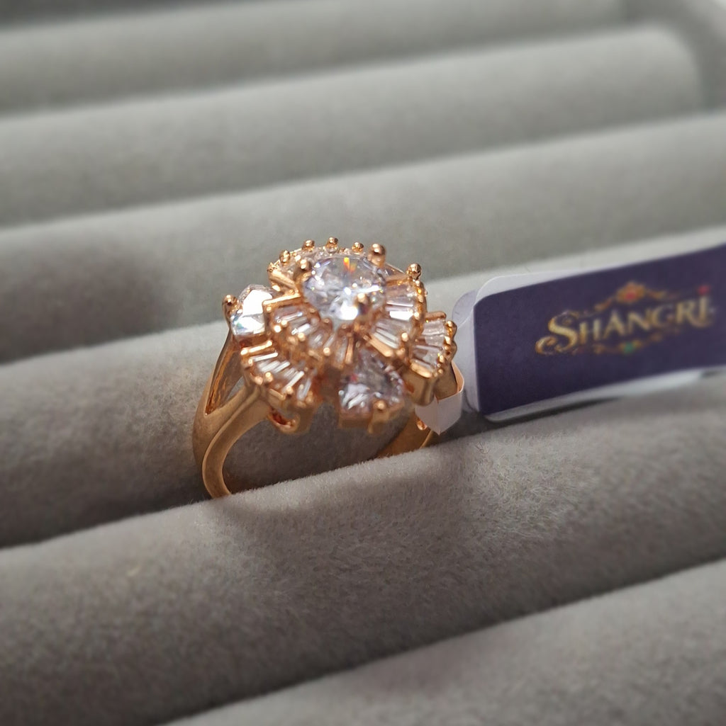 Rose Gold Plated American Diamond Floral Cocktail Ring for Women