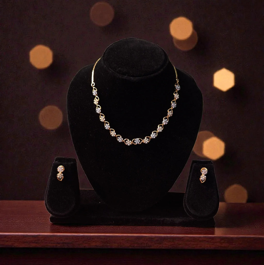 Elegant American Diamond Gold Plated Necklace Set with Earrings - Shangri 