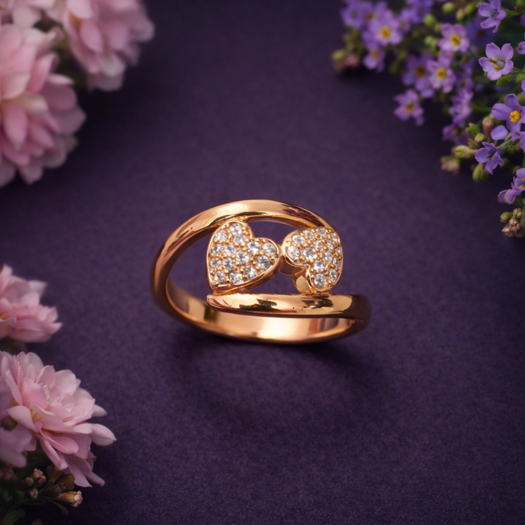 Rose Gold Plated Double Heart Austrian Stone Ring