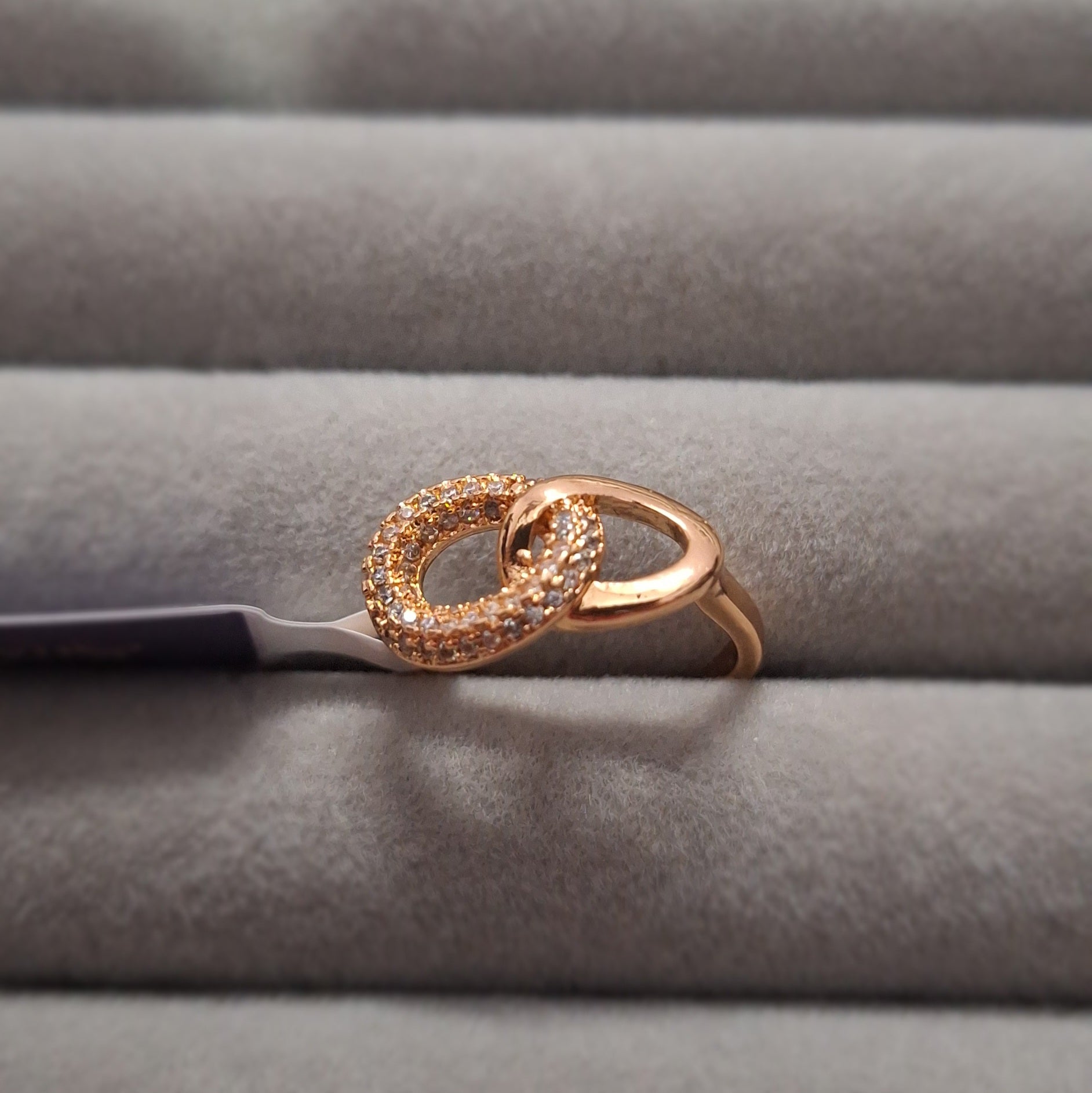 Rose Gold Plated Interlinked Austrian Stone Designer Ring for Women