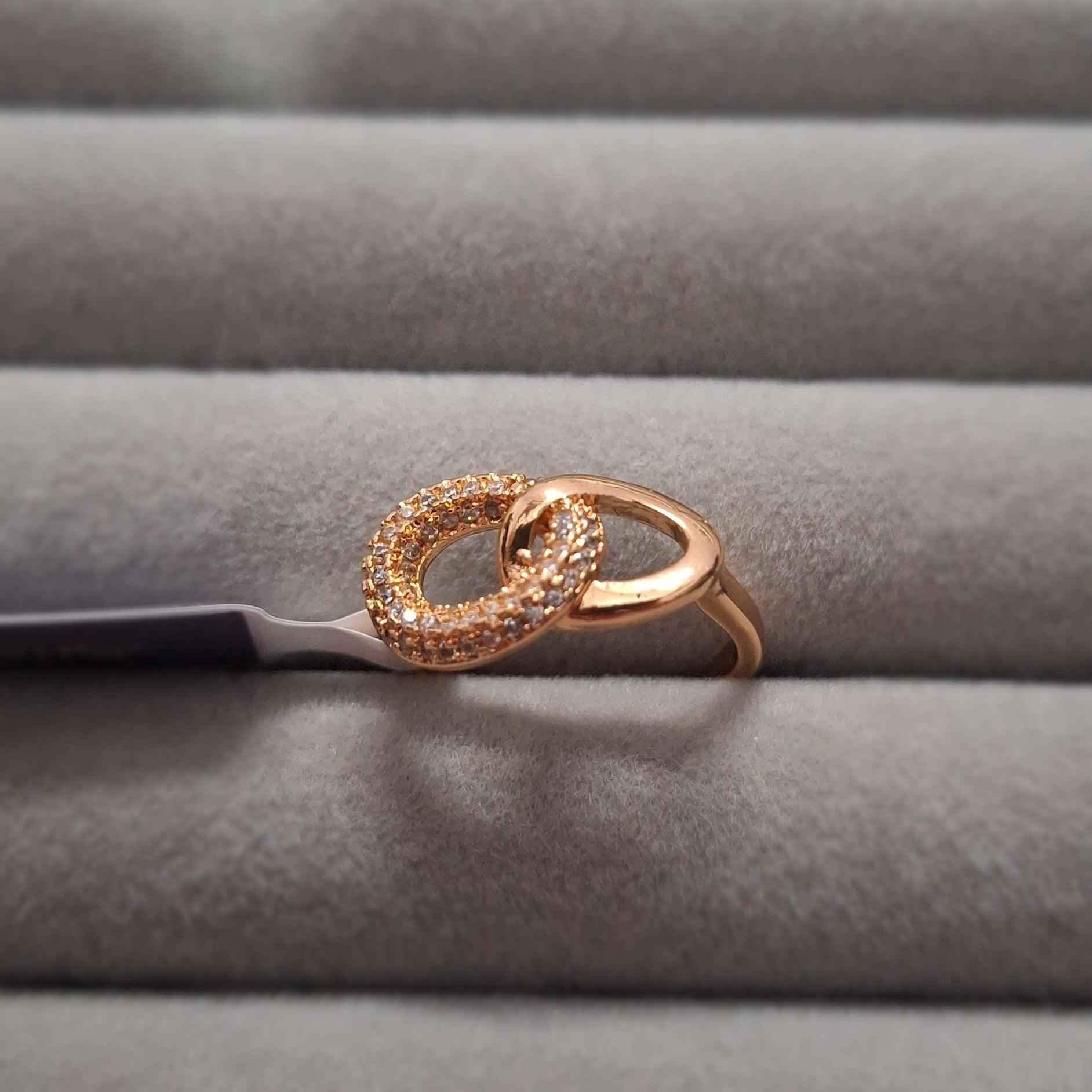 Rose Gold Plated Interlinked Austrian Stone Designer Ring for Women