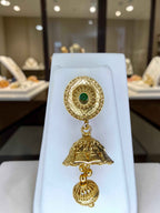 Gold Plated Lakshmi Temple Necklace Set with Green Stone Accents