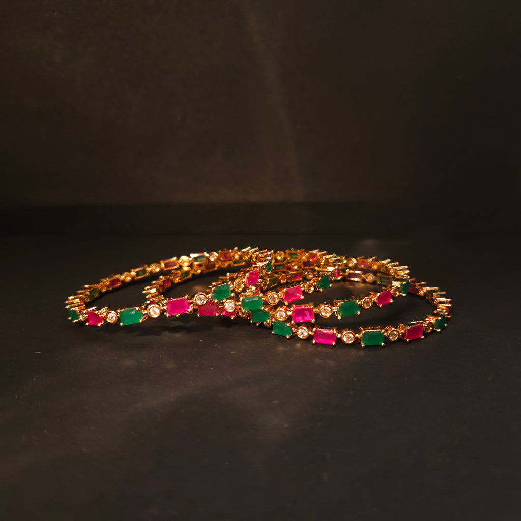 Shangri Royal Ruby & Emerald American Diamond Bangles – Premium Festive AD Kada Set