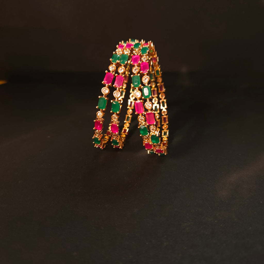 Shangri Royal Ruby & Emerald American Diamond Bangles – Premium Festive AD Kada Set