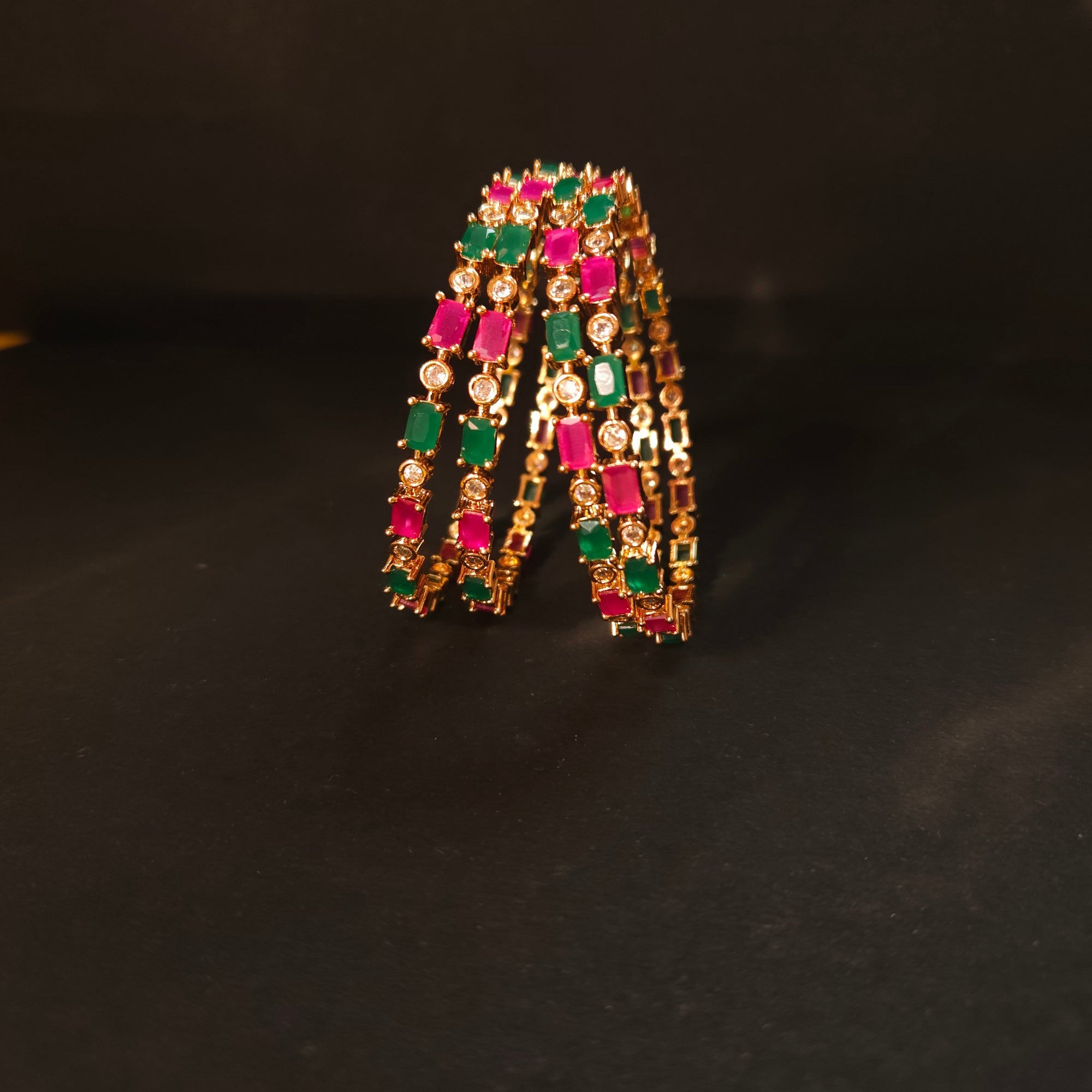 Shangri Royal Ruby & Emerald American Diamond Bangles – Premium Festive AD Kada Set