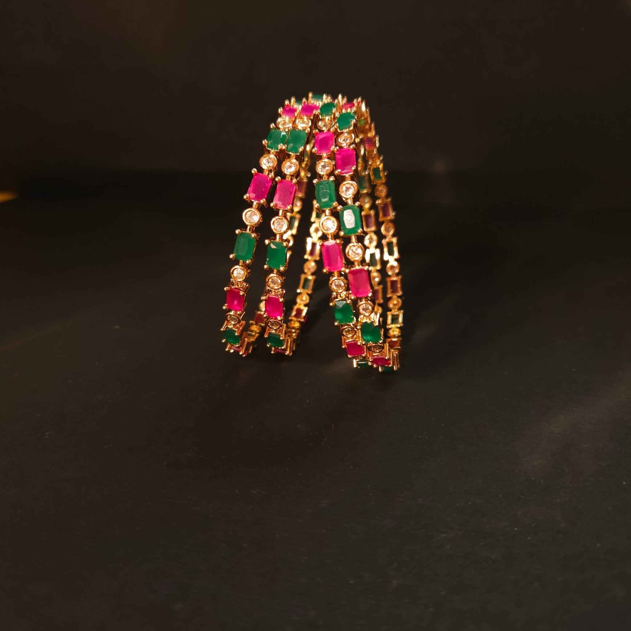 Shangri Royal Ruby & Emerald American Diamond Bangles – Premium Festive AD Kada Set