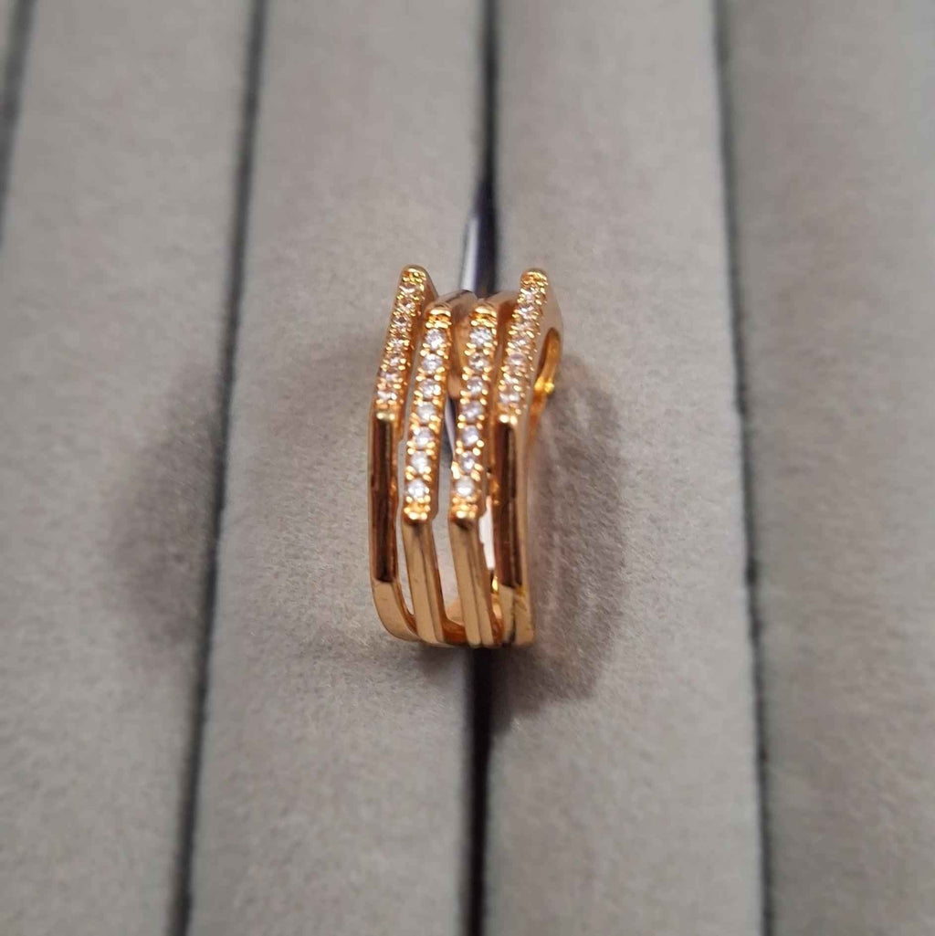 Shangri rose gold plated multi-band ring featuring sparkling Austrian stones in a modern parallel design