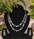 Shangri double-layer silver-plated choker necklace set with blue stones and American diamonds, including matching earrings
