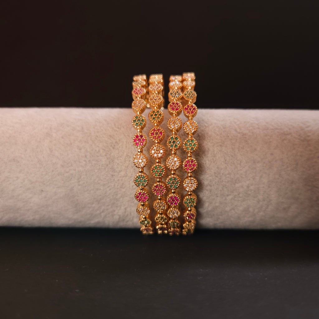 Shangri Premium American Diamond Bangles – Red & Green Stone Micro Gold Plated Designer Kada Set