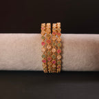 Shangri Premium American Diamond Bangles – Red & Green Stone Micro Gold Plated Designer Kada Set