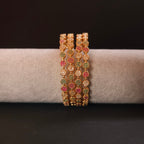 Shangri Premium American Diamond Bangles – Red & Green Stone Micro Gold Plated Designer Kada Set